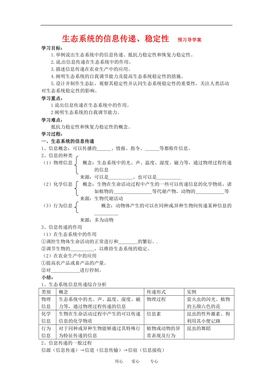 高中生物： 55 生态系统的稳定性（学案）人教版必修3_第1页