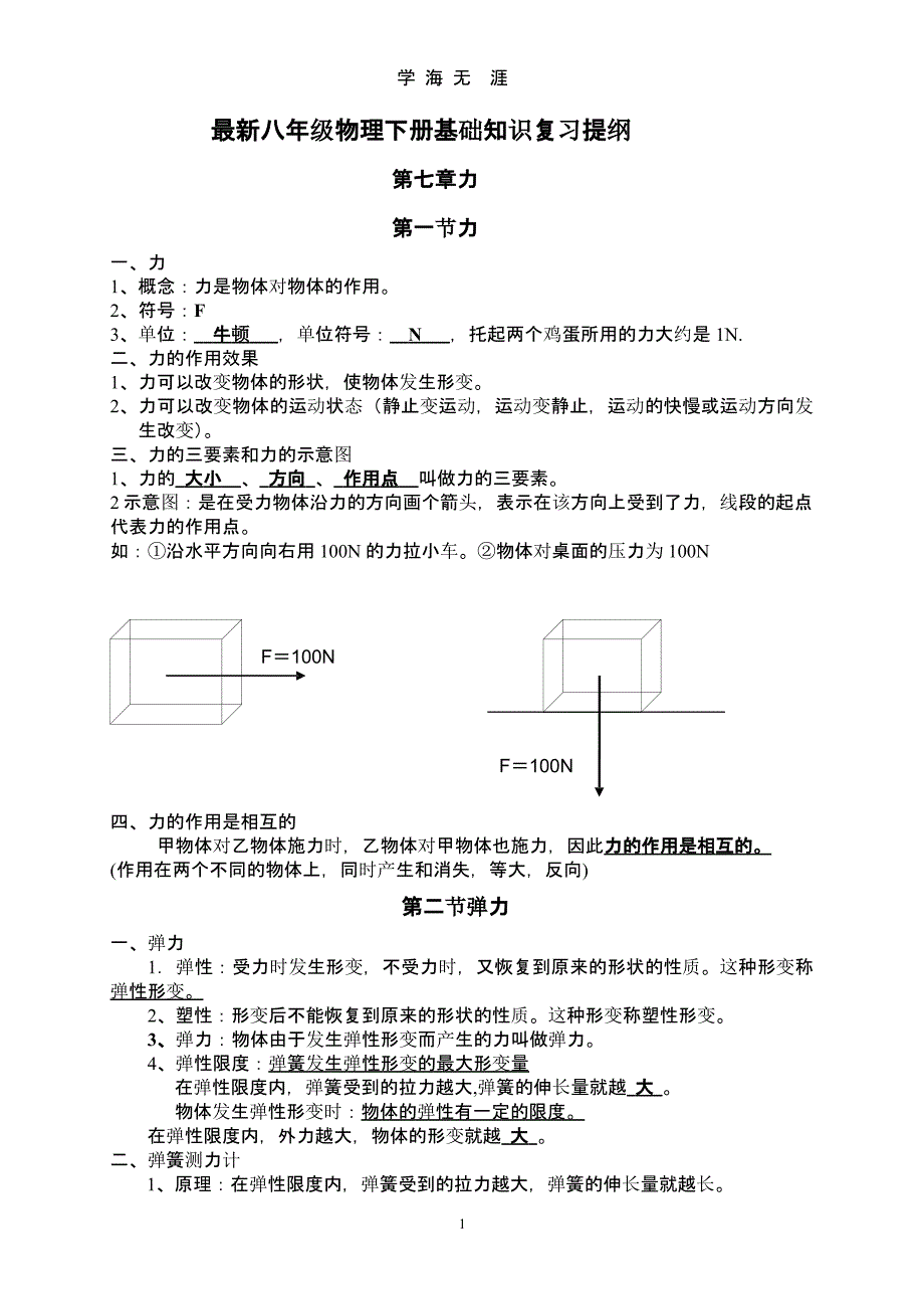 八年级(2018版)物理下册复习提纲（2020年九月）.pptx_第1页