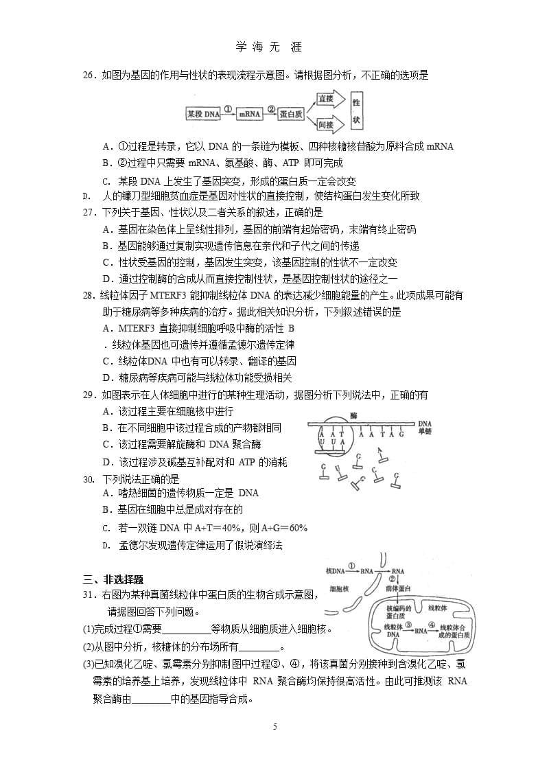 (生物)高三生物专题练习【基因的本质和表达】必修二第三四章（2020年九月）.pptx_第5页