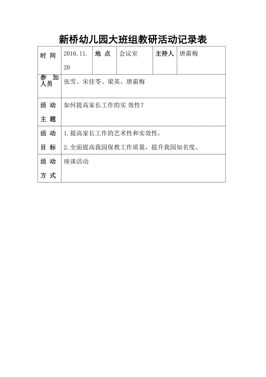 幼儿园教研活动记录表(最新版-修订)_第1页