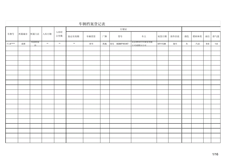 车辆档案记录表(标准模板)._第1页