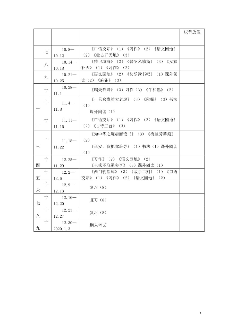 19年秋部编版四年级上册语文教学计划--_第3页