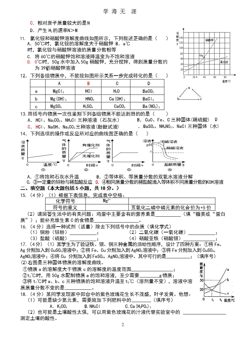 2018广东东莞中考化学模拟试卷(含答案)(1).pptx_第2页