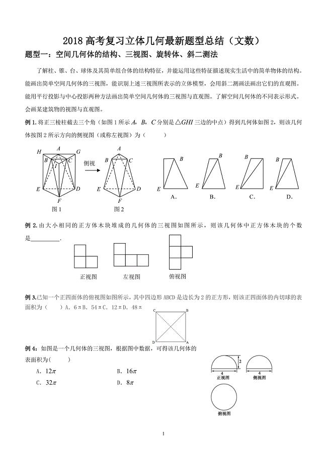 2021高考立体几何复习最新题型归纳(最新版-修订)