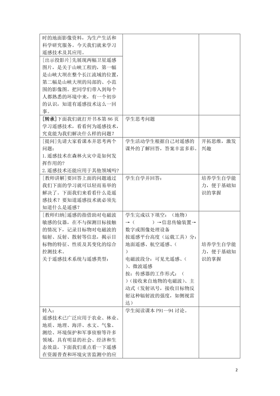 高中地理 3.2《遥感技术的应用》教案 中图版必修3_第2页