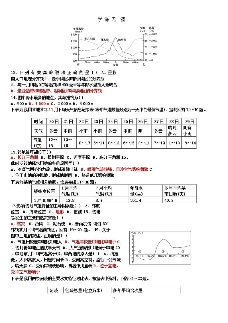 2018高考复习之中国地理练习题（2020年九月）.pptx_第5页