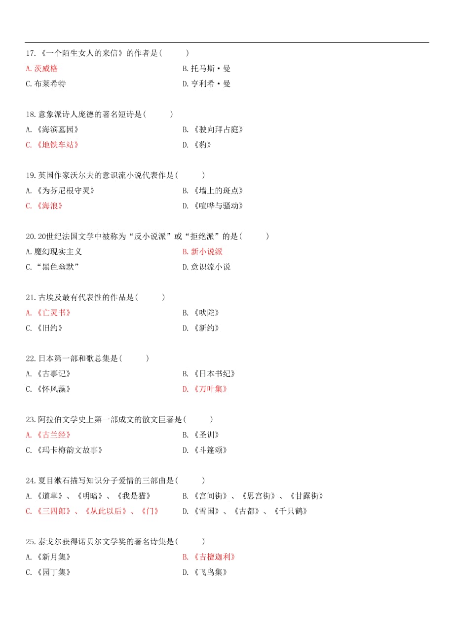 2012年1月外国文学史试题答案--_第3页