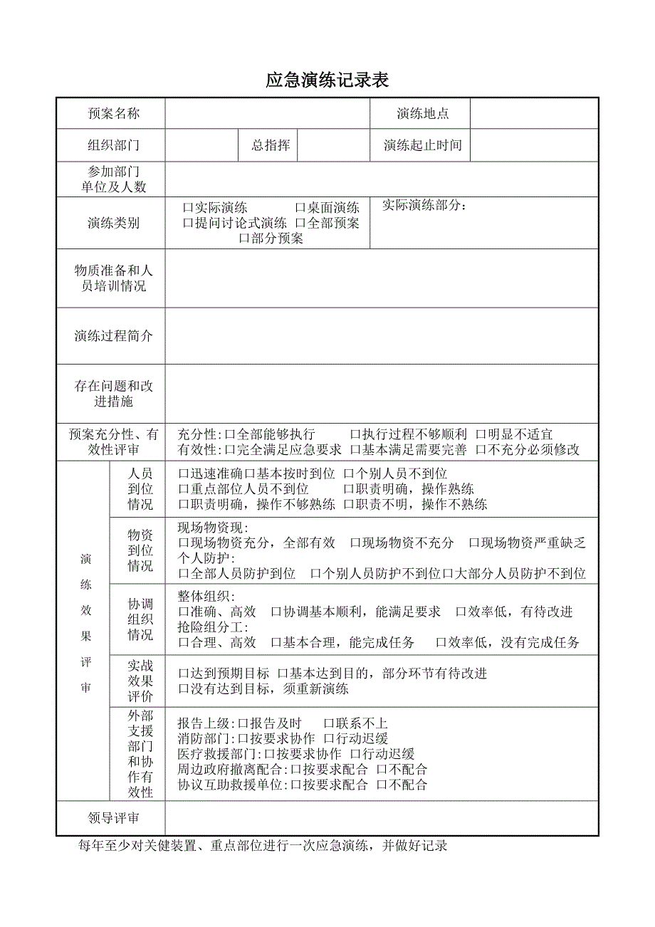 应急演练计划表及记录表 ._第2页