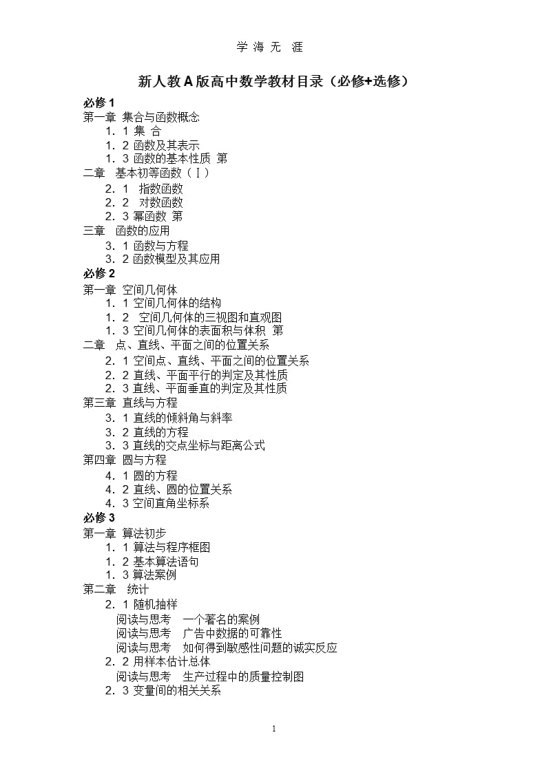 高中数学课本目录（2020年九月）.pptx_第1页