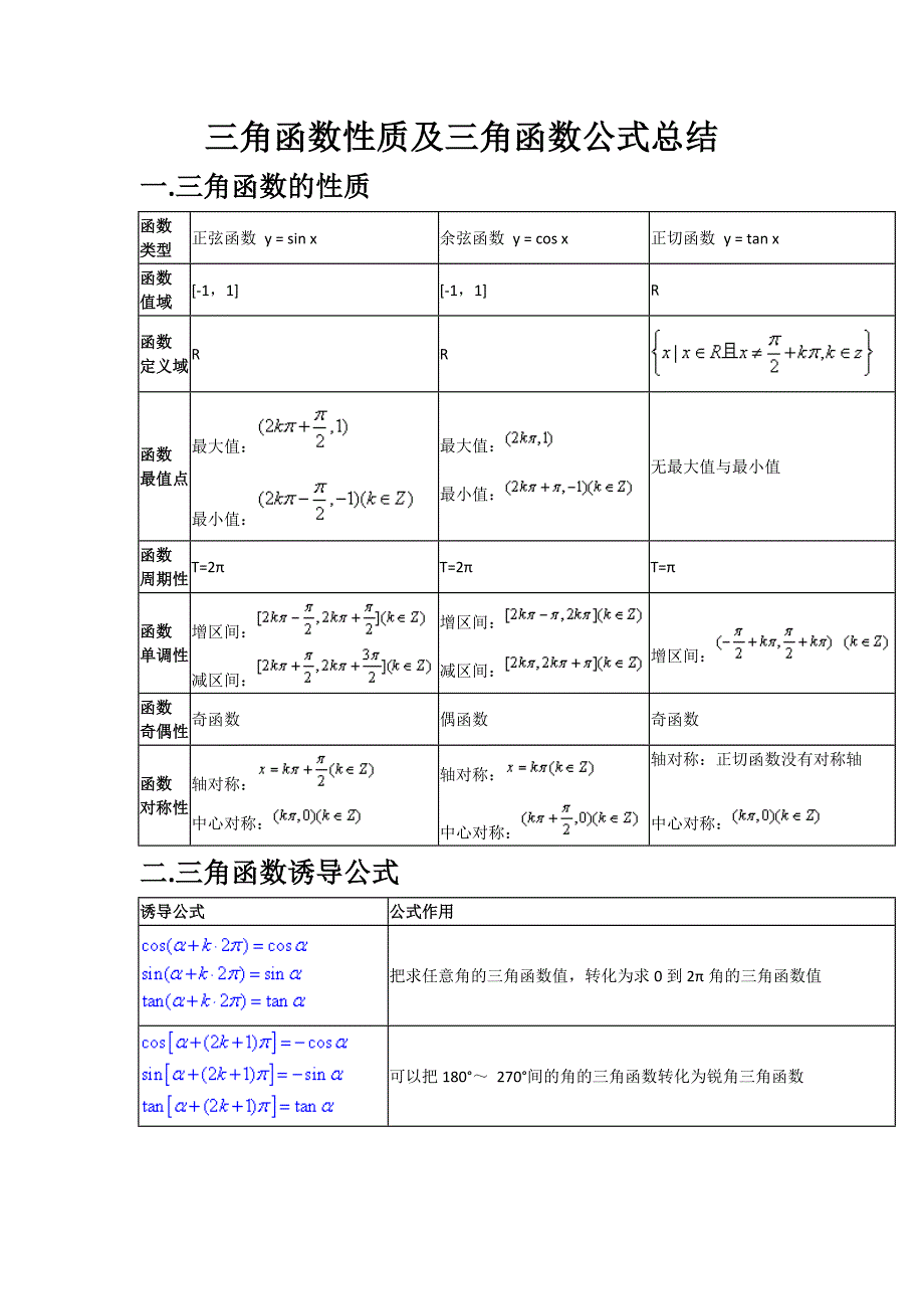 三角函数性质及三角函数公式总结 ._第1页