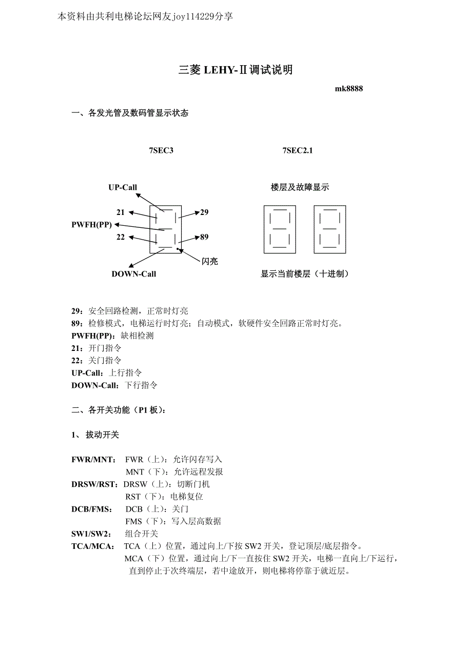三菱电梯LEHY-Ⅱ调试说明._第1页