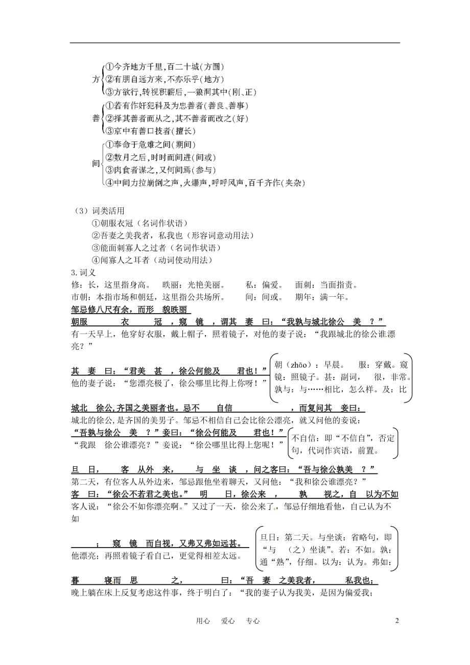 高中语文 19 邹忌讽齐王纳谏文题解读 课文剖析 大纲人教版第一册_第2页