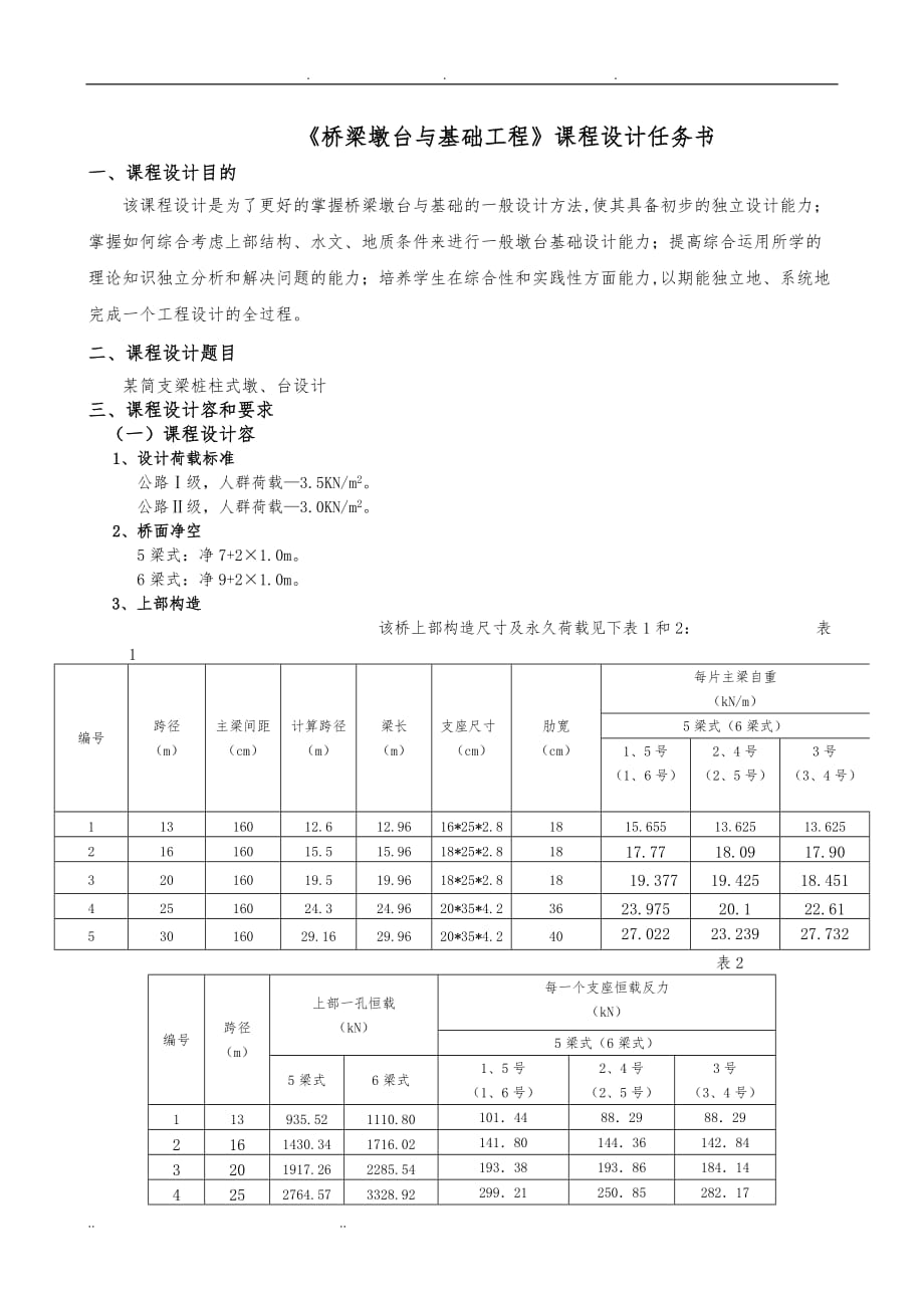 桥梁墩台基础工程课程设计报告书_第1页