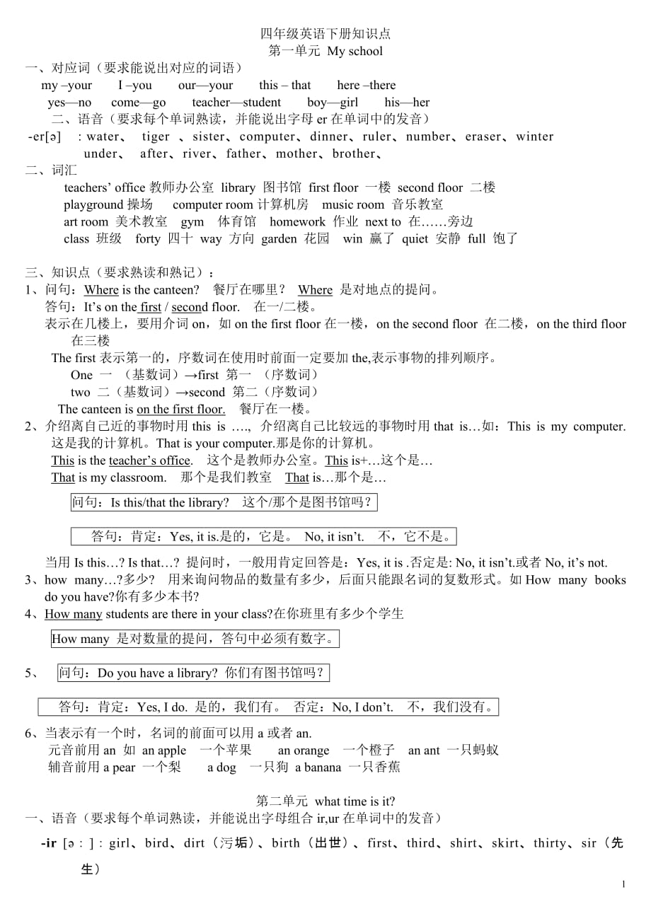 人教版四年级英语下册知识点总结(非常有用)-四年级英语下册秘诀--_第1页