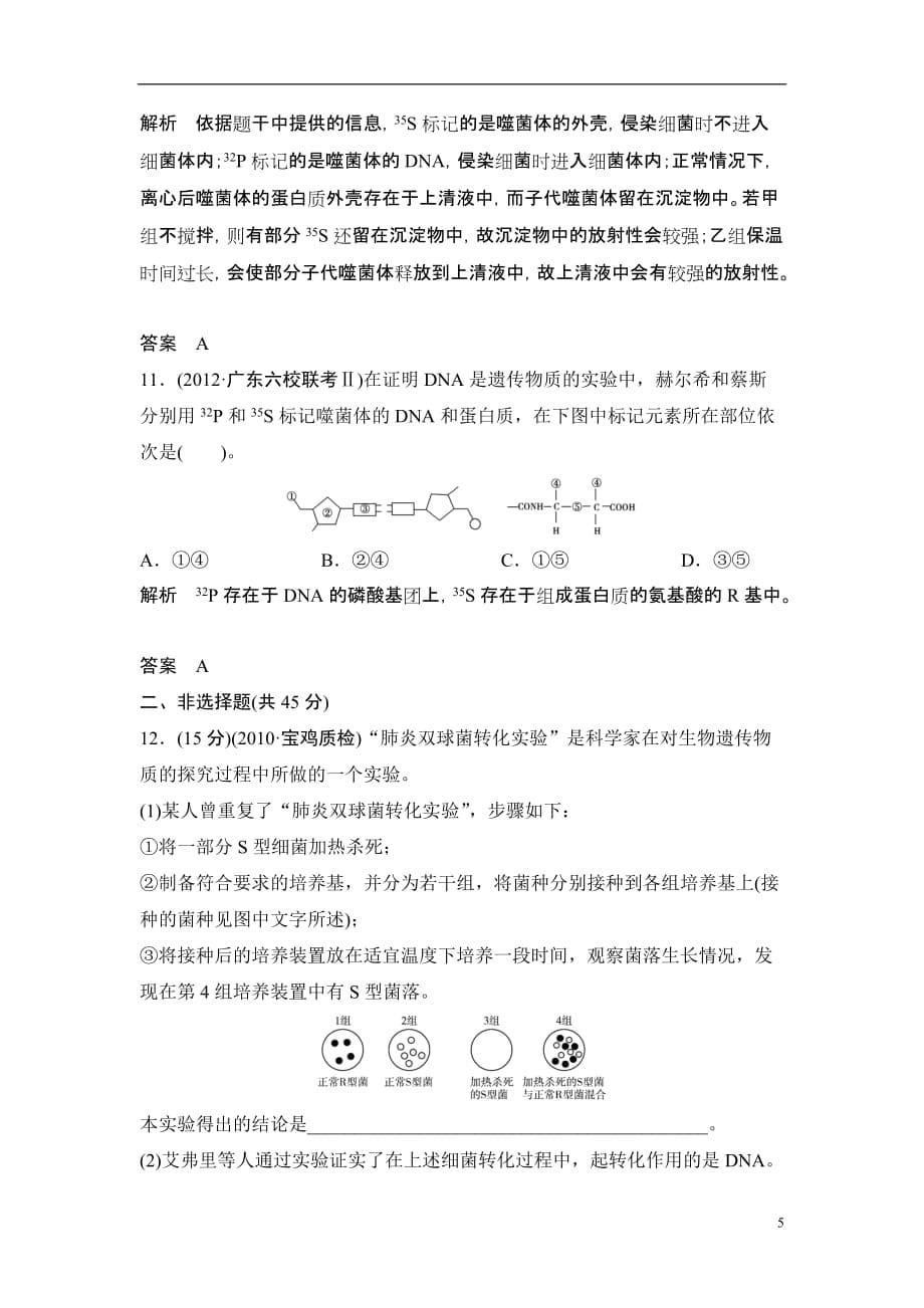 广东省茂名市高三生物一轮单元综合检测 第6单元 遗传的物质基础（1） 新人教版_第5页