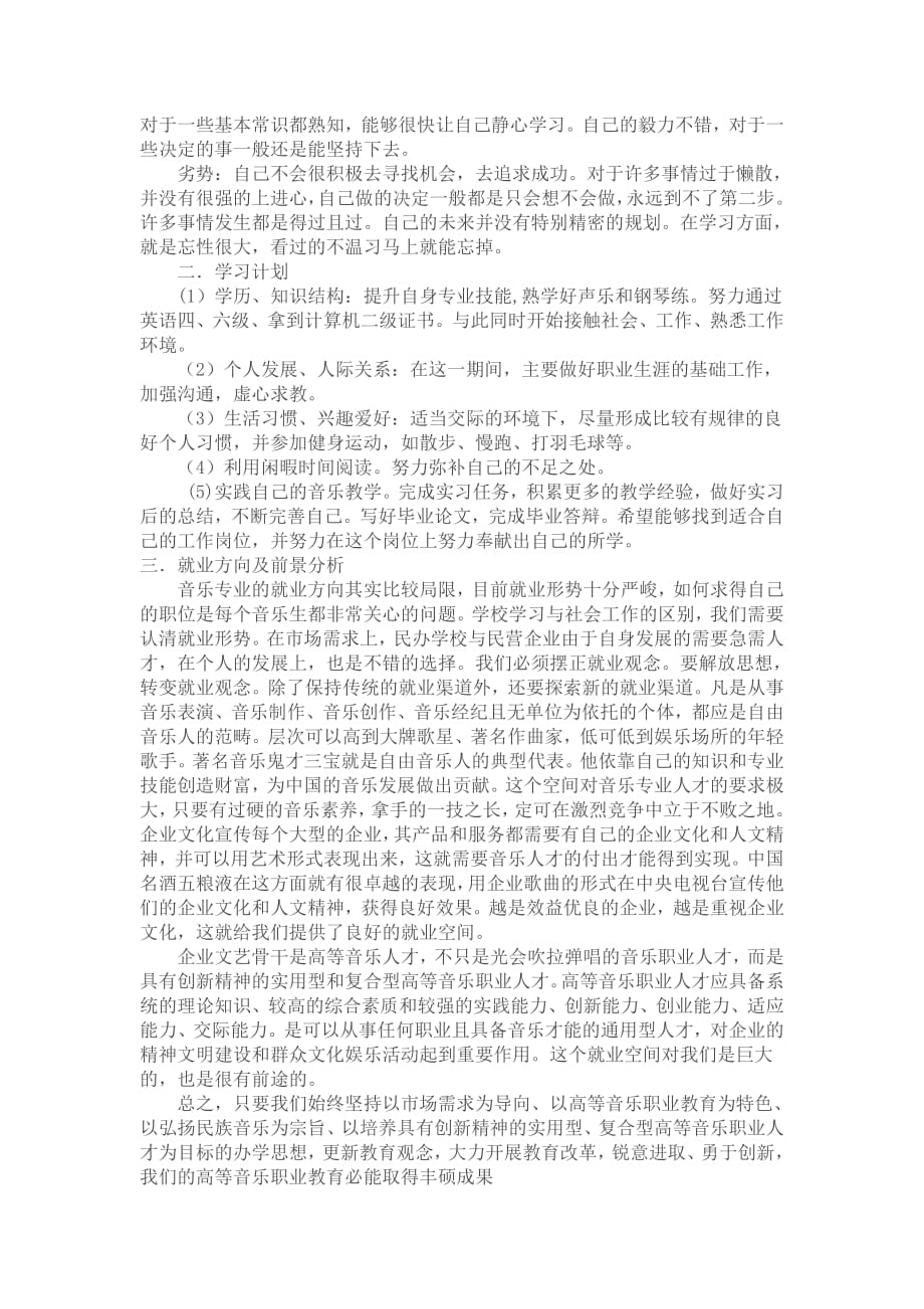 340编号个人职业生涯规划 音乐专业_第2页