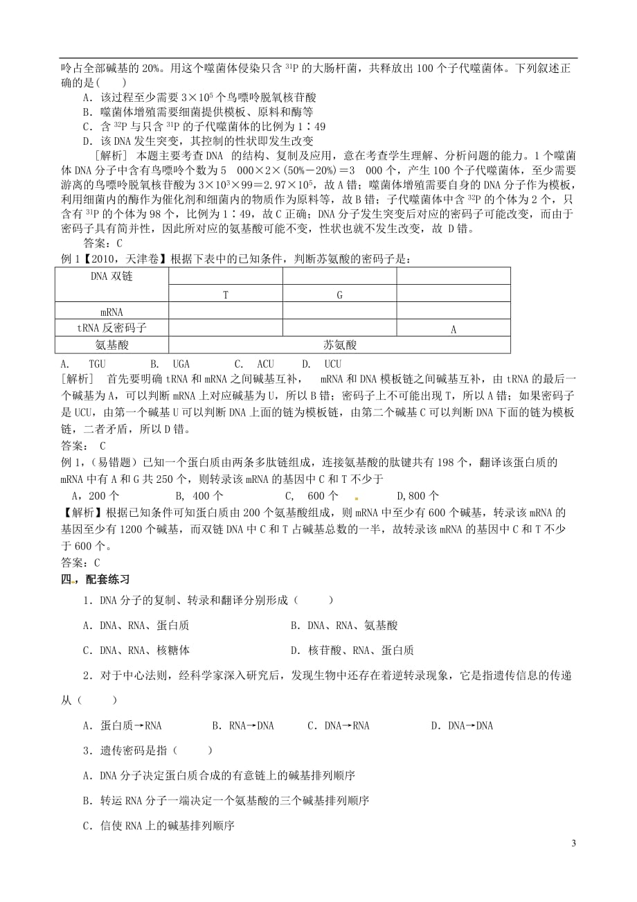 河北高中生物二轮专题复习 基因表达 新人教版必修2_第3页