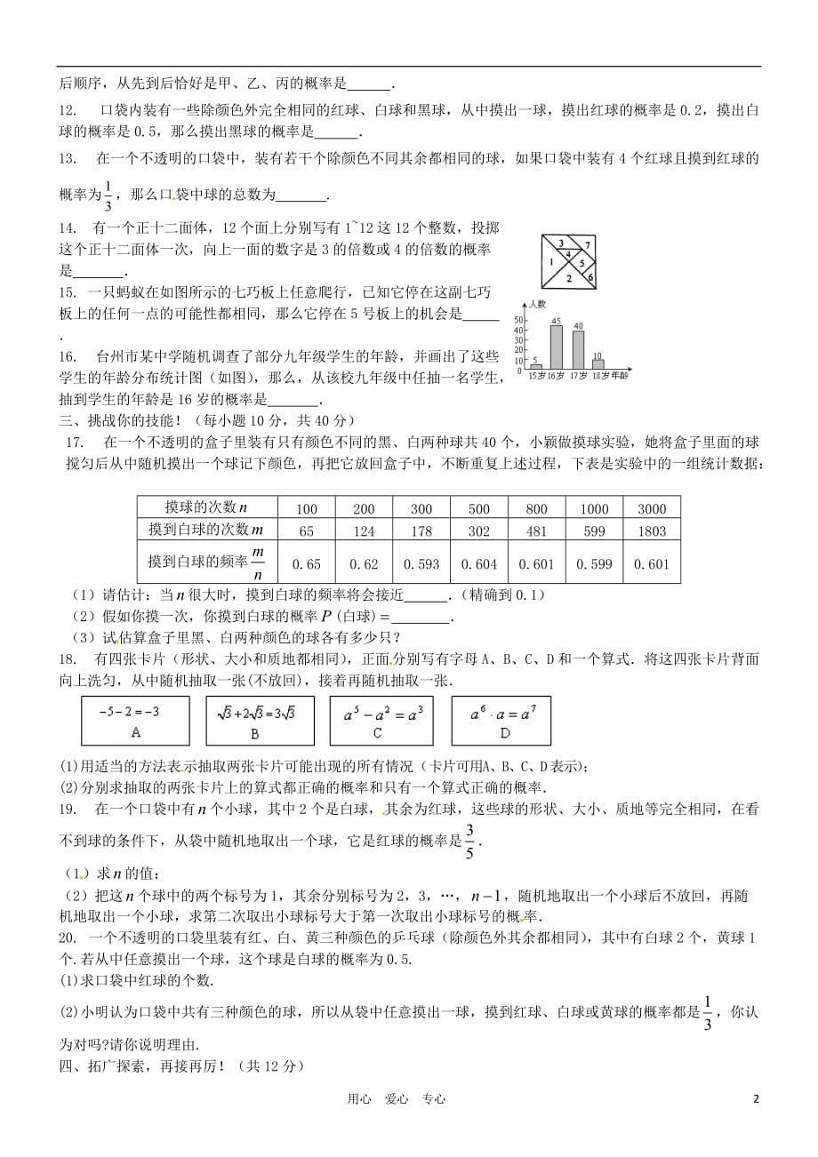 广东省梅州市培英中学七年级数学《概率》4.1-4.3水平测试（一）_第2页