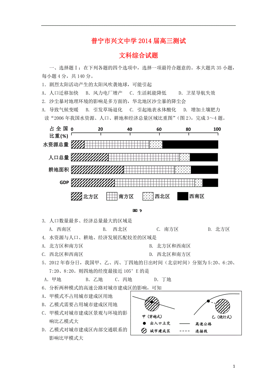 高三文综8月测试试题 新人教版_第1页