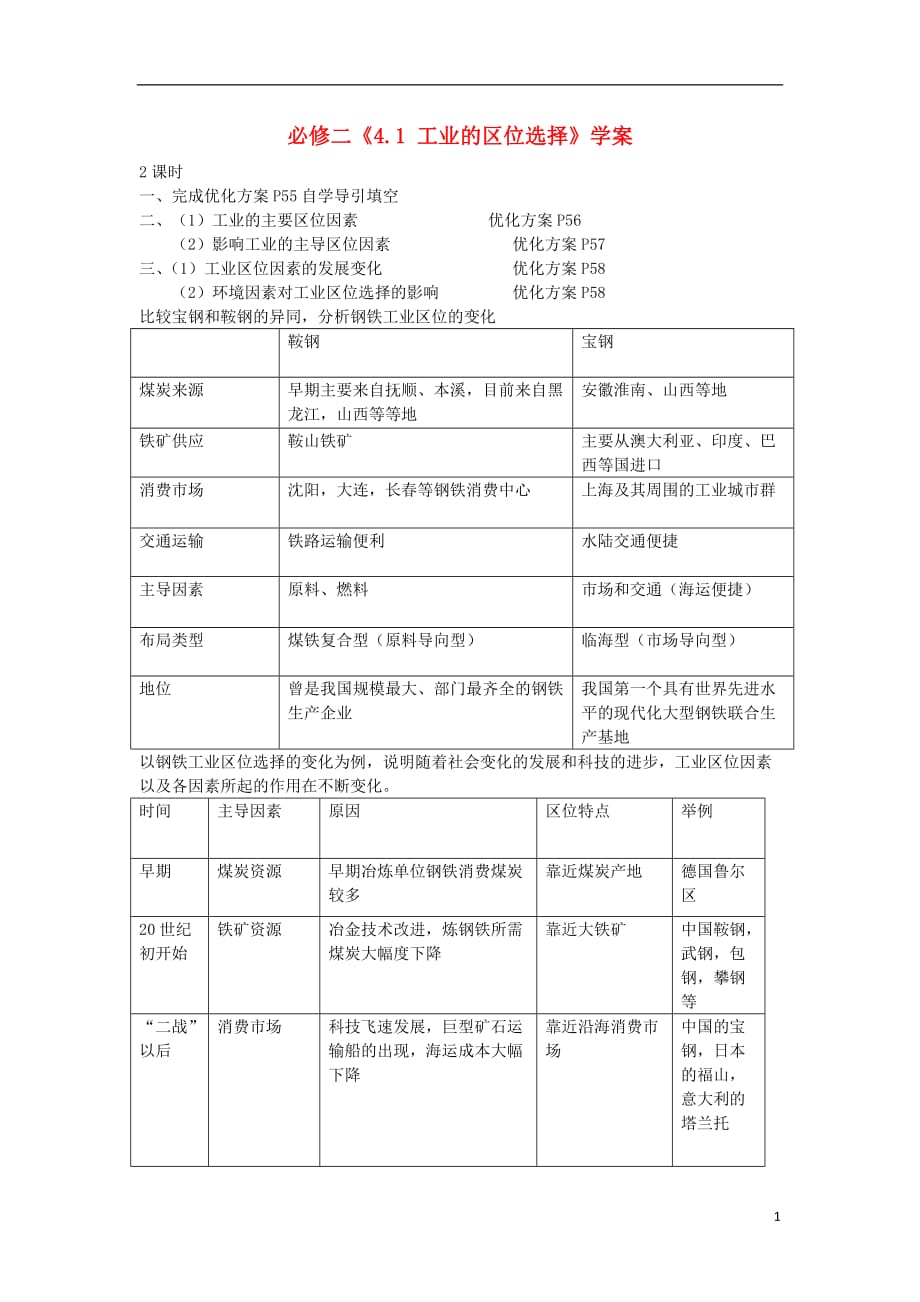 广东省化州市实验中学高中地理《4.1 工业的区位选择》学案 新人教版必修2_第1页