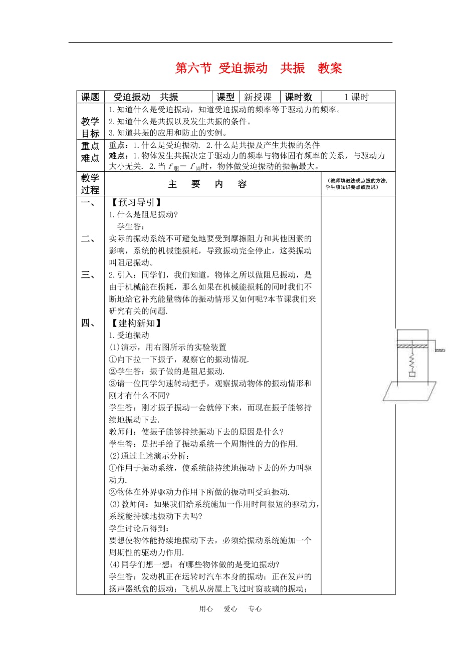 高中物理 1.6《受迫振动 共振》教案 粤教版选修3-4_第1页