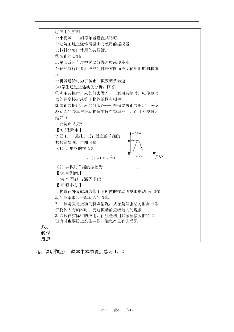 高中物理 1.6《受迫振动 共振》教案 粤教版选修3-4_第4页