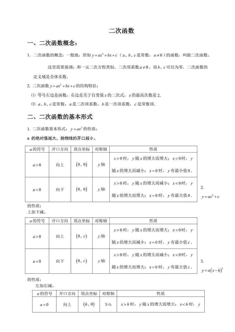 人教版初三数学二次函数知识点总结及经典习题含答案 ._第1页