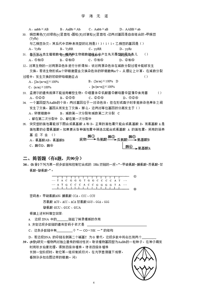 冠龙中学第一学期高三生物期中考试（2020年九月）.pptx_第4页