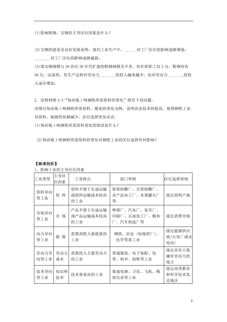 广东省化州市实验中学高中地理《4.1 工业的区位因素与区位选择》学案 新人教版必修2_第2页