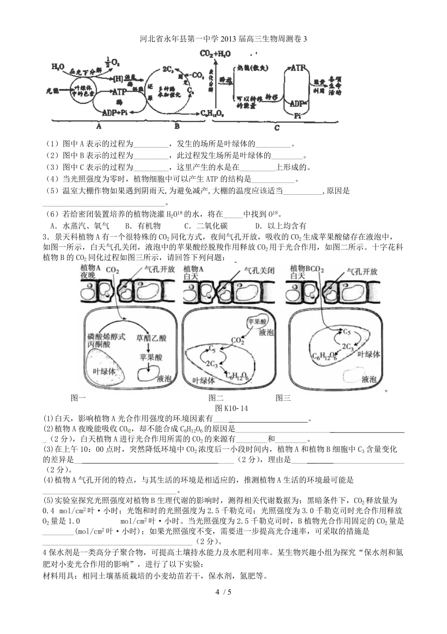 河北省永年县第一中学高三生物周测卷3_第4页