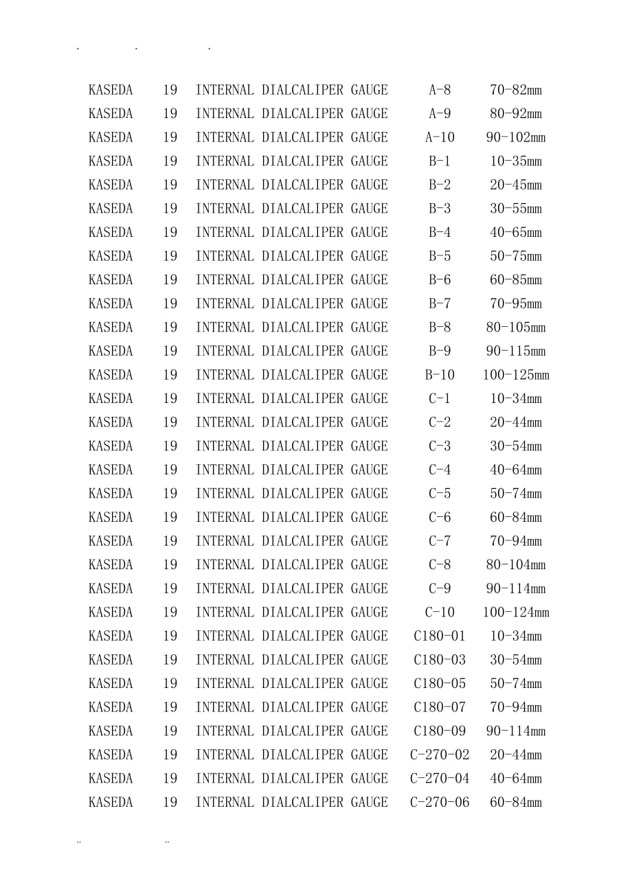 日本KASEDA卡规 最全型号_第2页