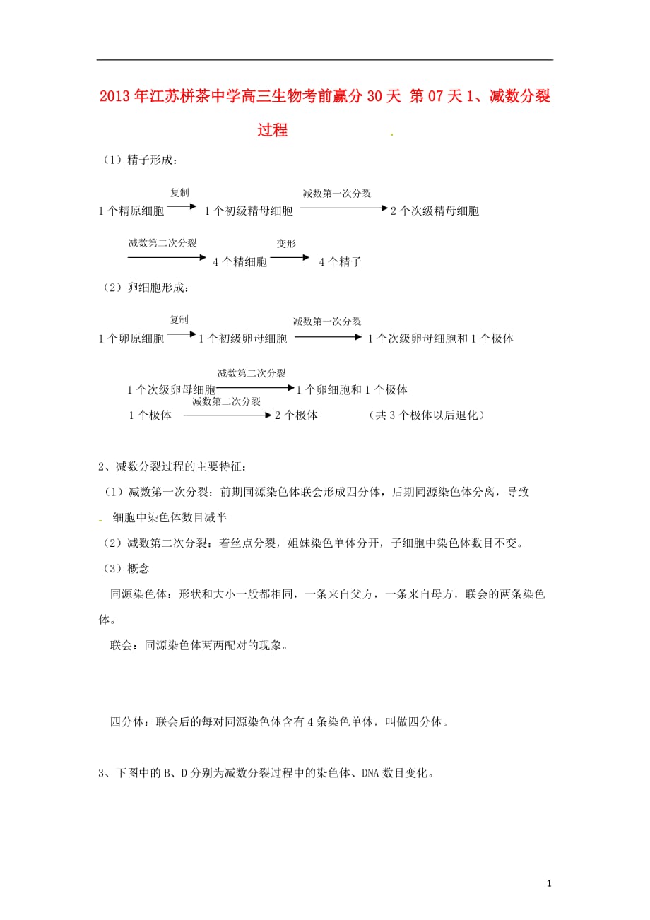 江苏省栟茶中学高三生物考前赢分30天 第07天_第1页
