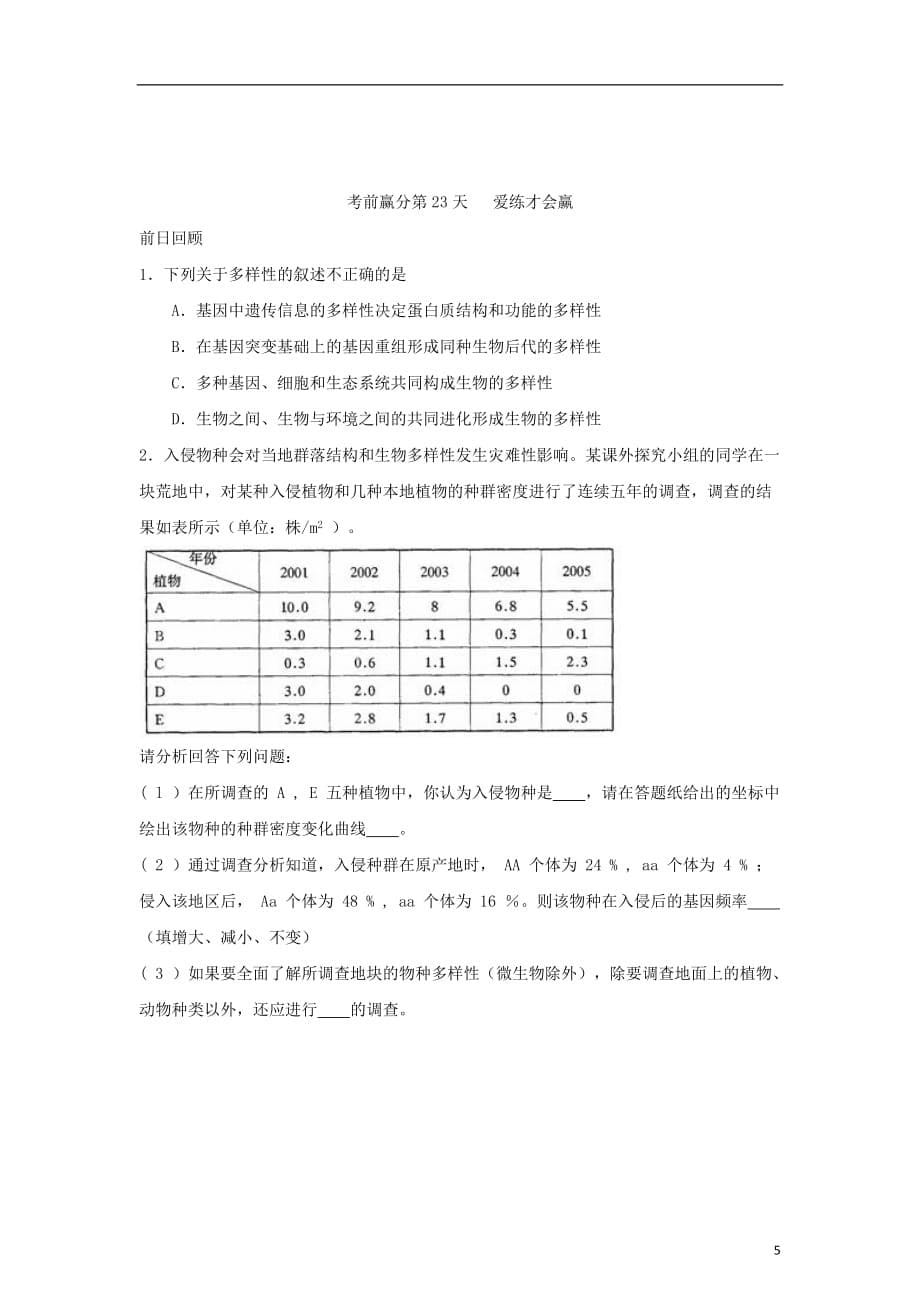 江苏省栟茶中学高三生物考前赢分30天 第23天_第5页