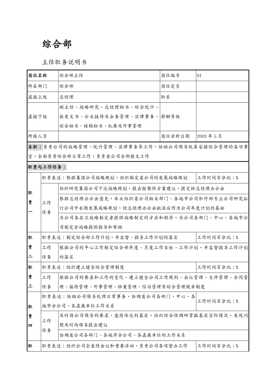 {通信公司管理}某某移动通信公司职务说明书汇总_第3页