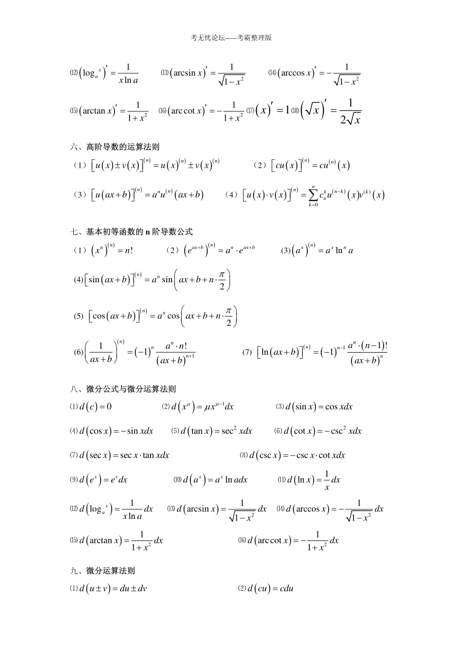 微分积分公式大全-微分基本公式-_第2页