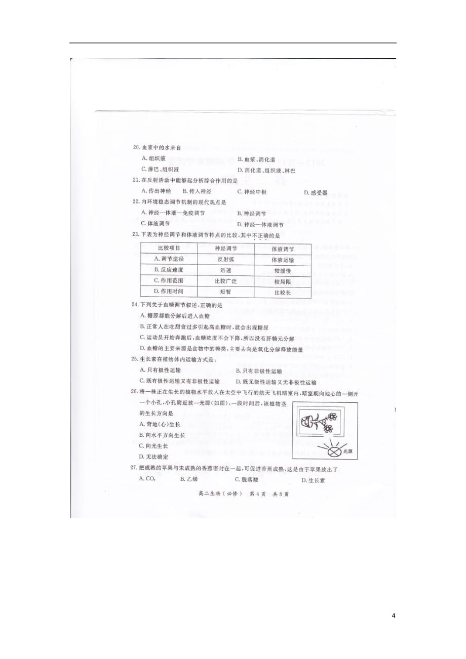 江苏省常熟市高二生物上学期期末考试试题（必修扫描版）苏教版_第4页