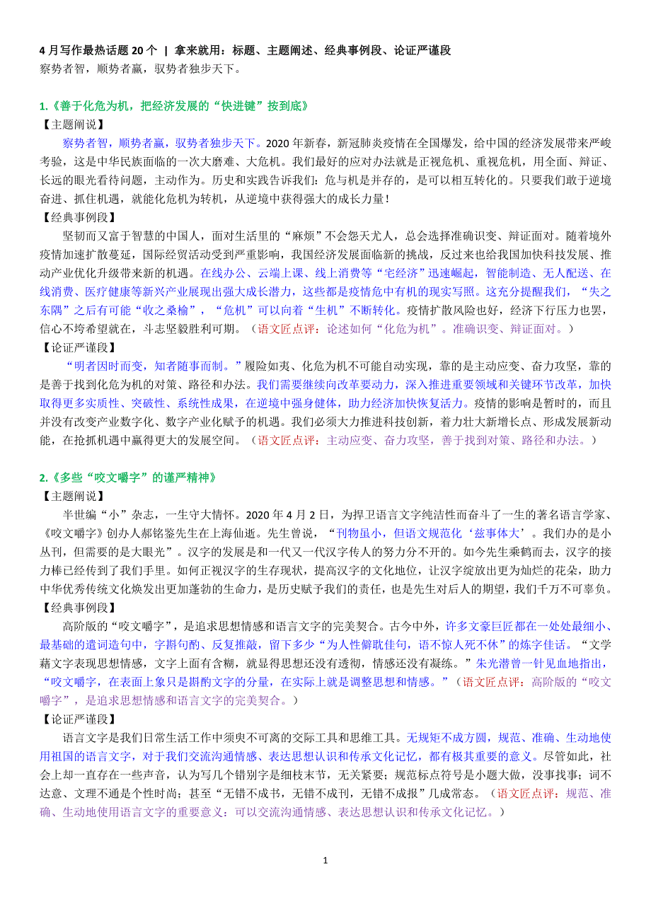 20个写作话题_第1页