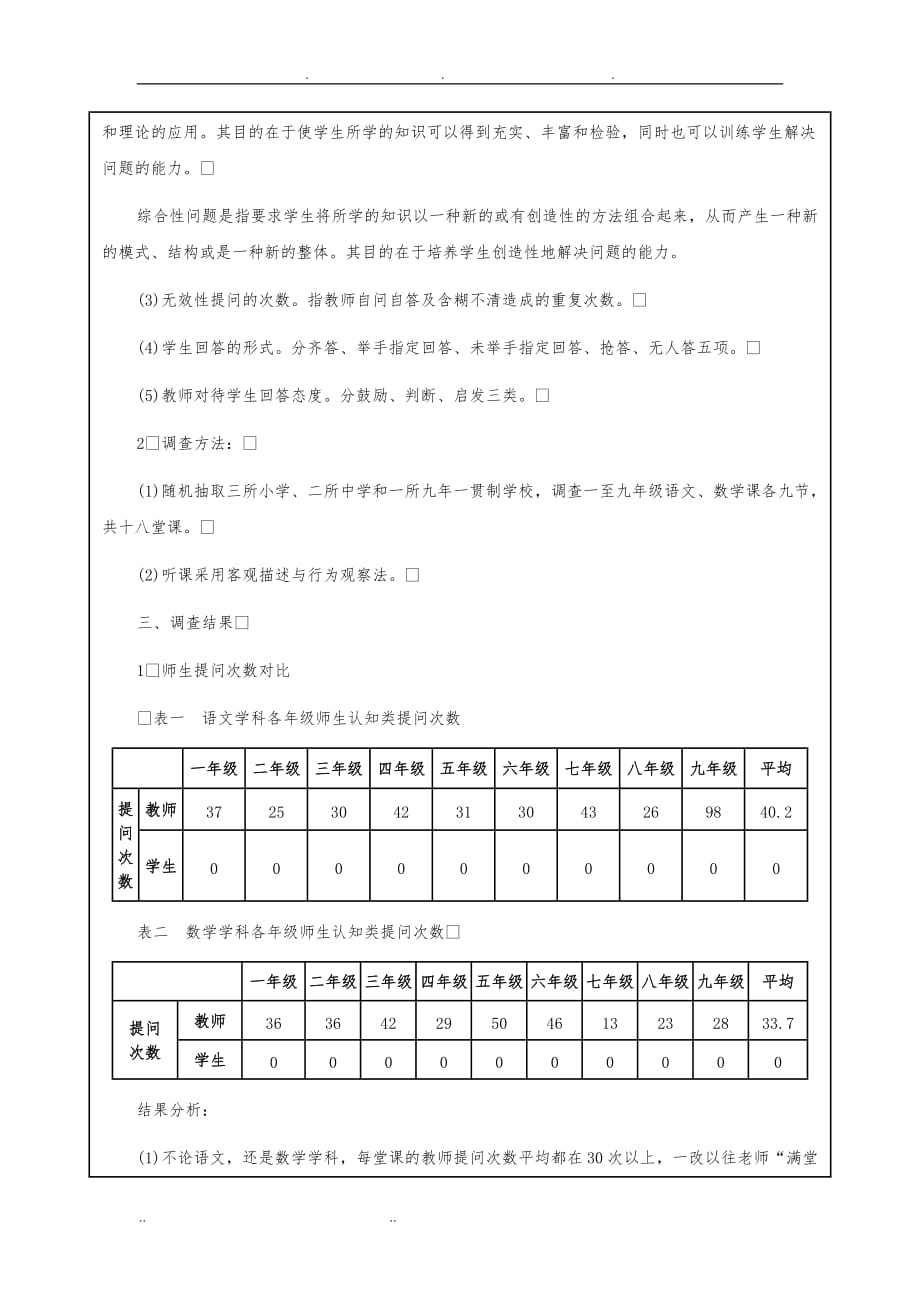 静安区中小学课堂提问调查报告(word)_第2页