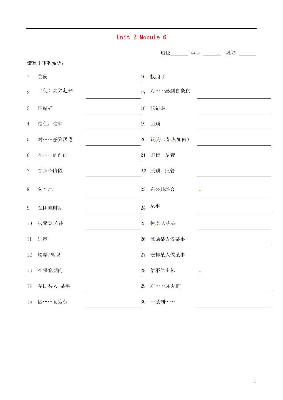 江苏省海门市证大中学高三英语第一轮复习之短语检测系列 Module6 Unit2_第1页