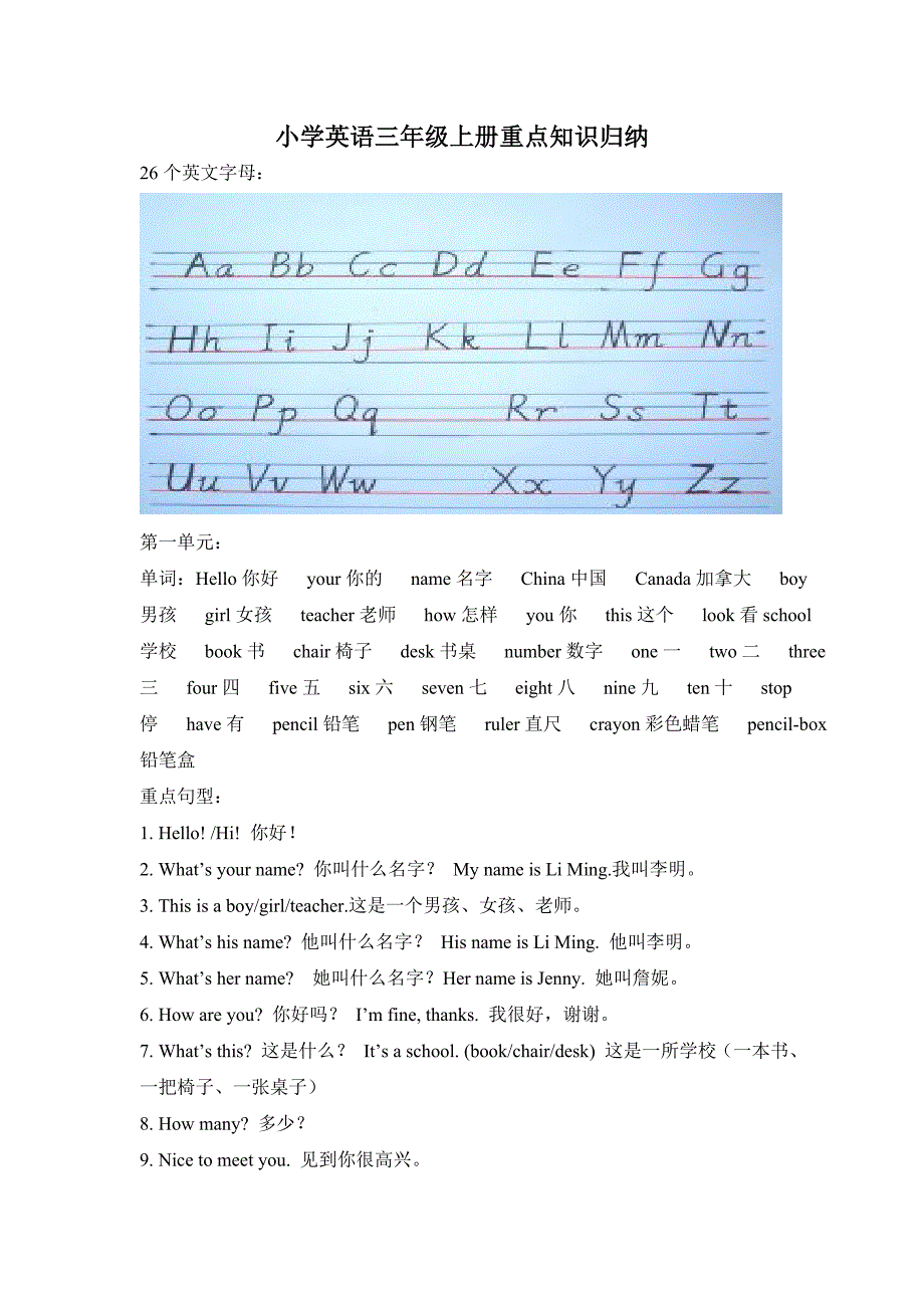 小学英语三年级上册重点知识归纳._第1页