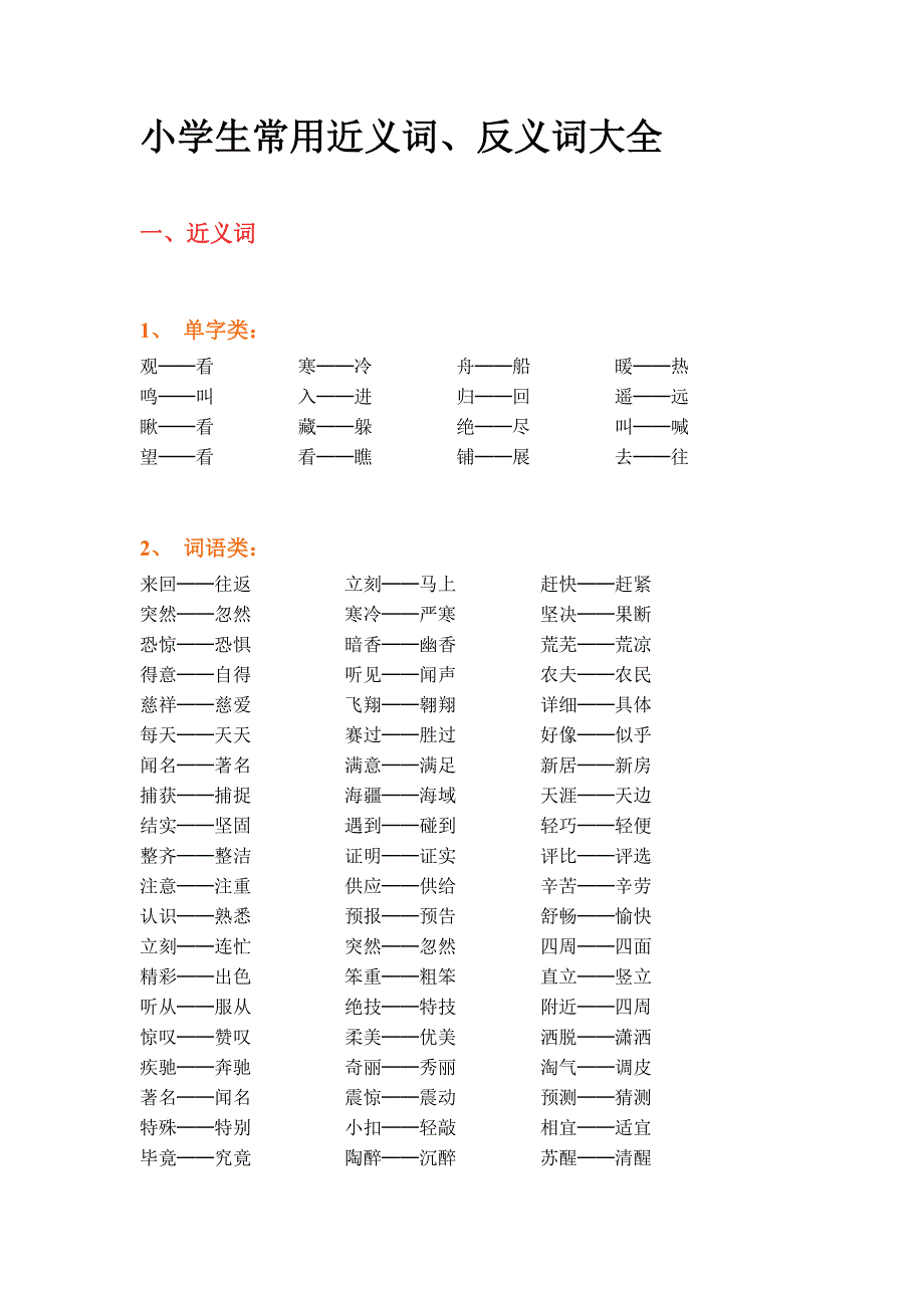 小学生常用近义词、反义词大全._第1页