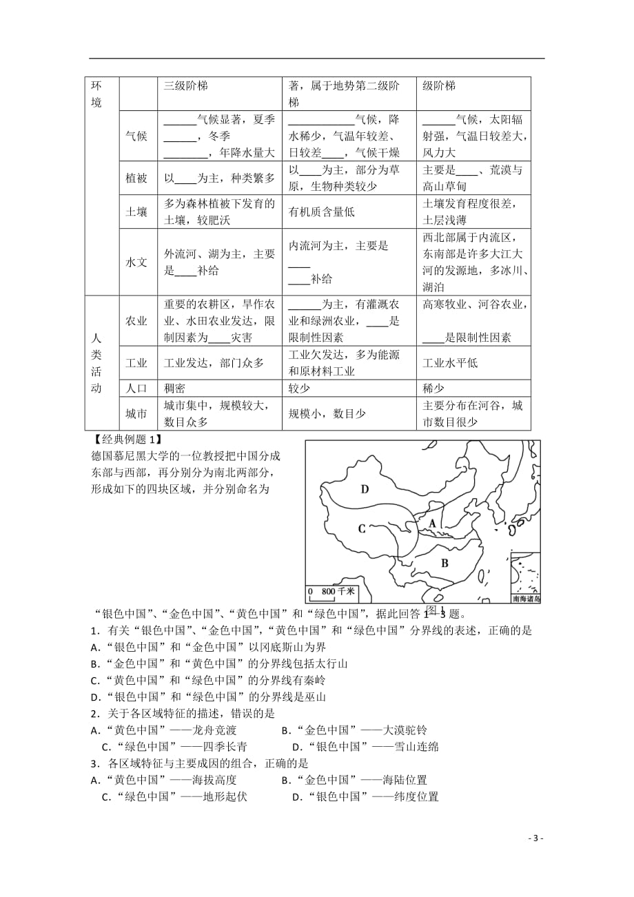 吉林省松原市扶余县高二地理《自然环境和人类活动的差异》学案_第3页