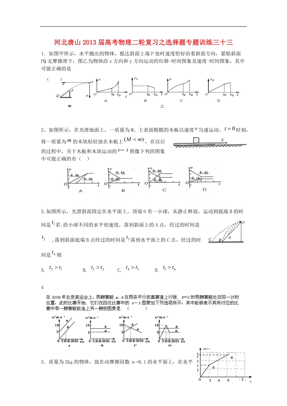 河北省唐山市高考物理二轮复习 选择题专题训练三十三_第1页