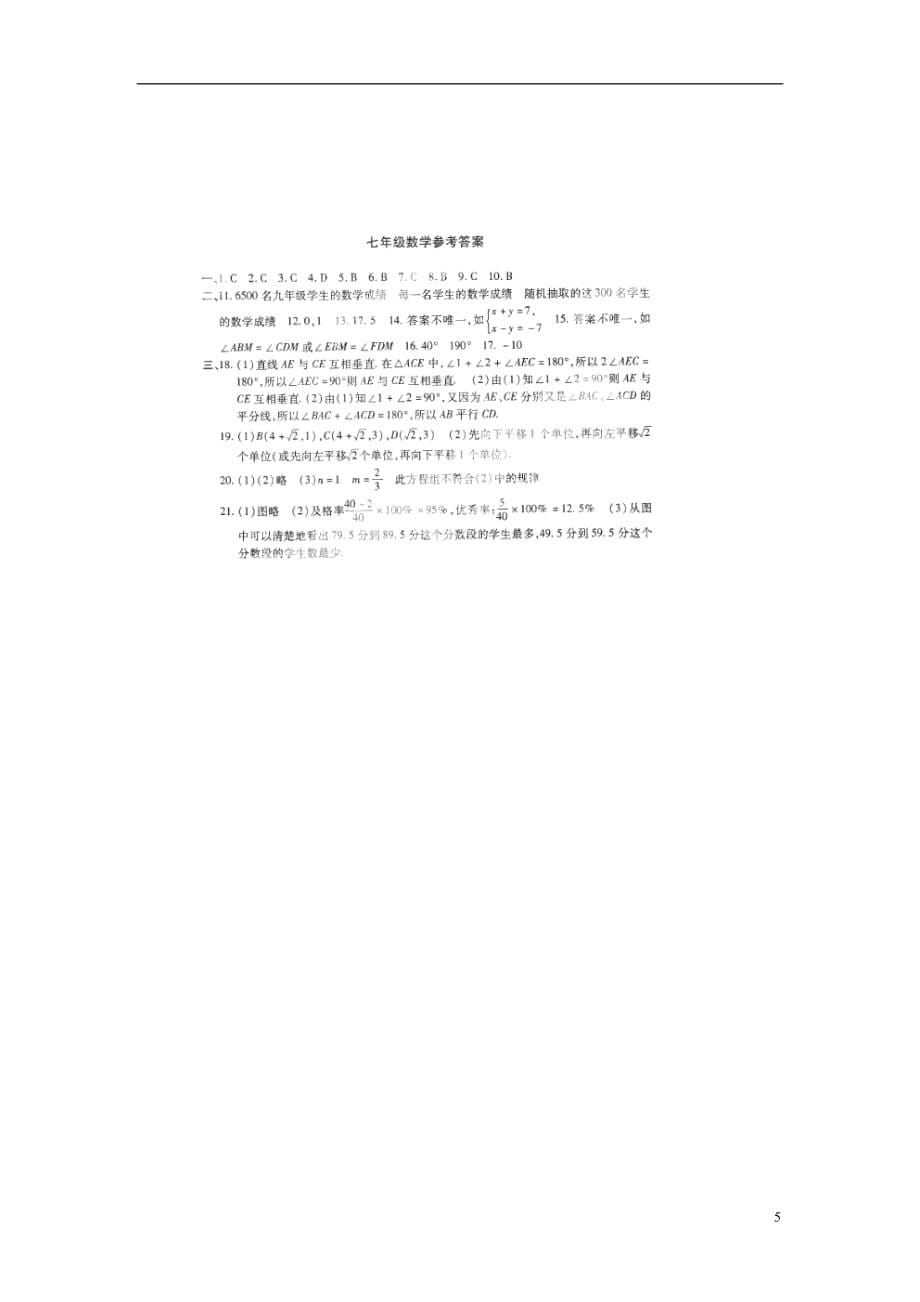 河北省石家庄市赵县七年级数学下学期期末考试试题（扫描版） 新人教版_第5页