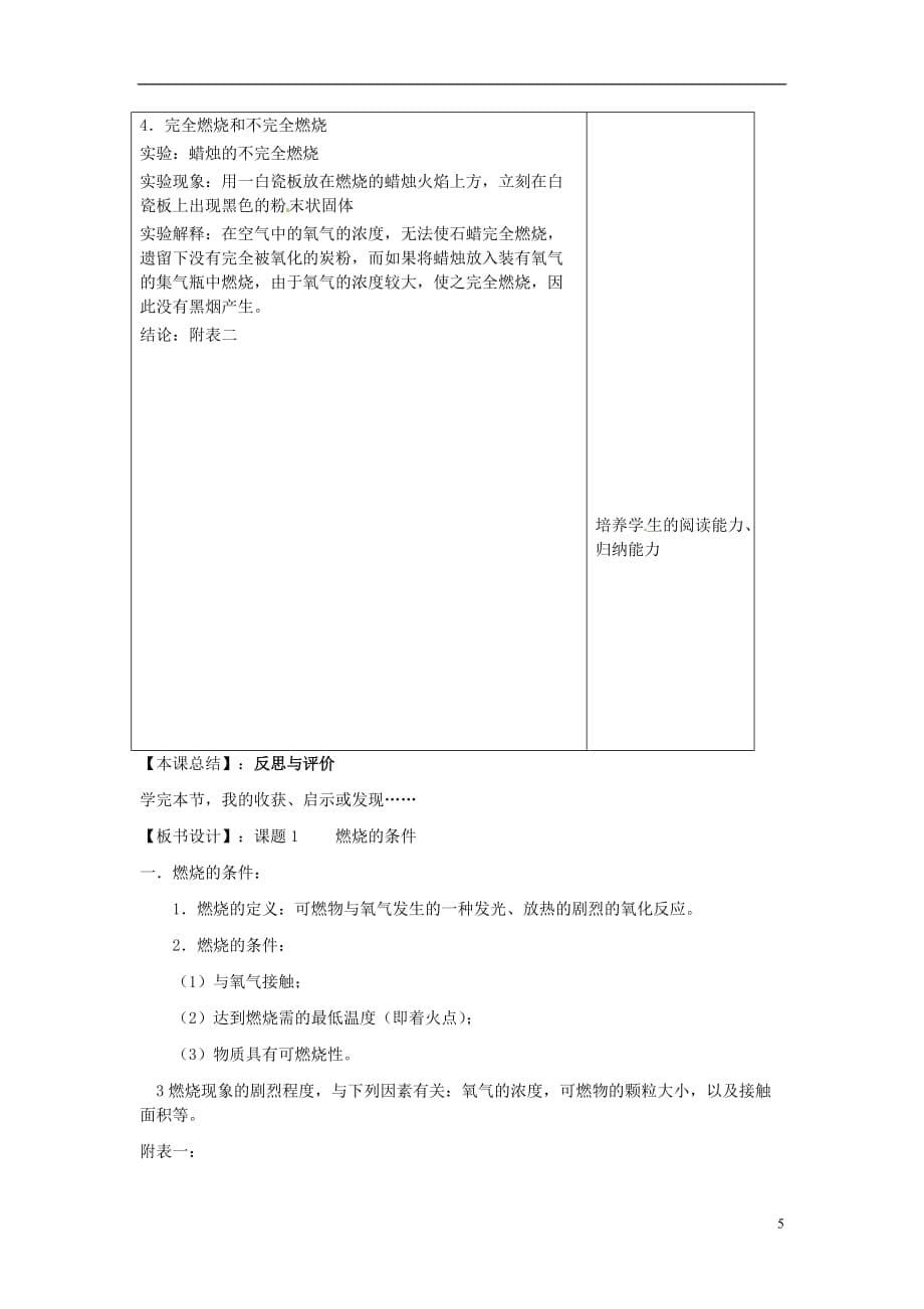 江苏省淮安市范集中学九年级化学《常见的化学反应-燃烧》教学设计 苏教版_第5页