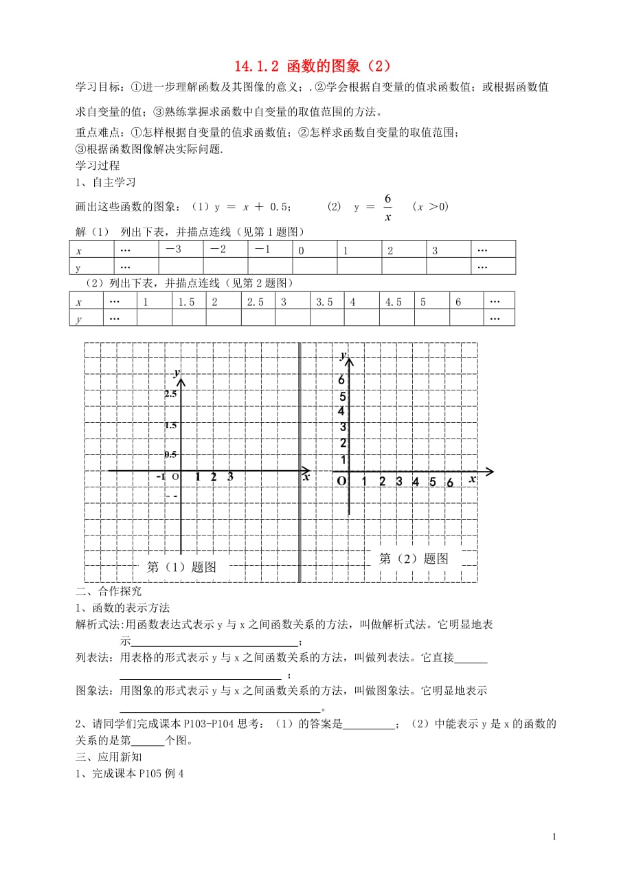 湖北省武汉市为明实验学校八年级数学《14.1.3函数的图象》（2）导学案（无答案）_第1页