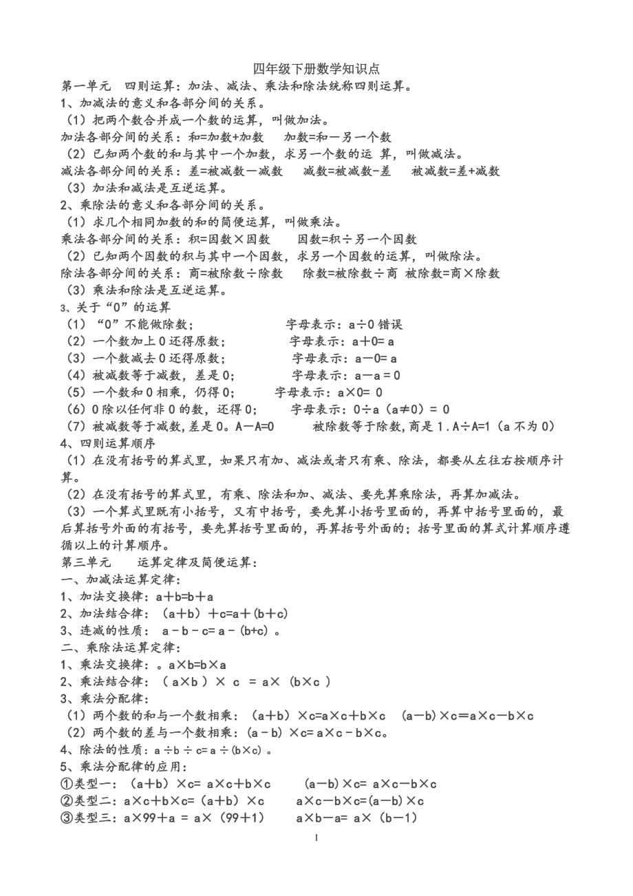 最新人教版四年级下册数学知识点总结--_第1页