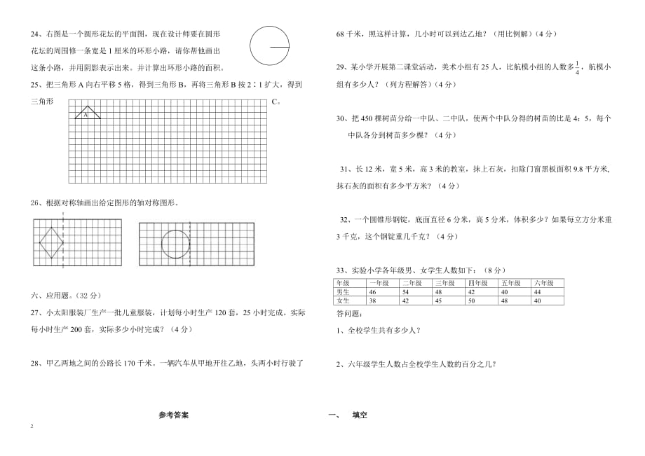 人教版六年级数学下册期末试卷-最新精编_第2页