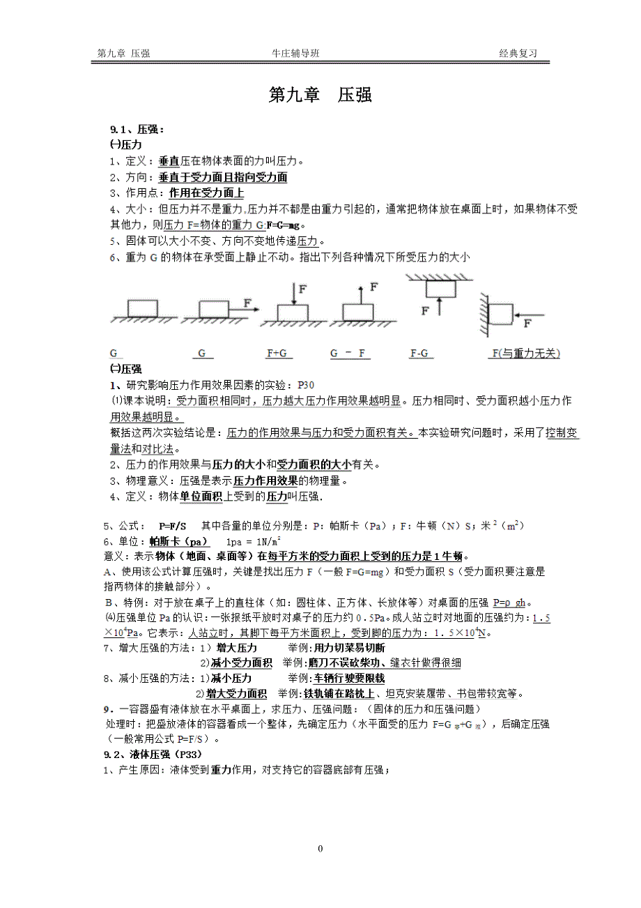 初二下物理压强知识点归纳与经典题型._第1页