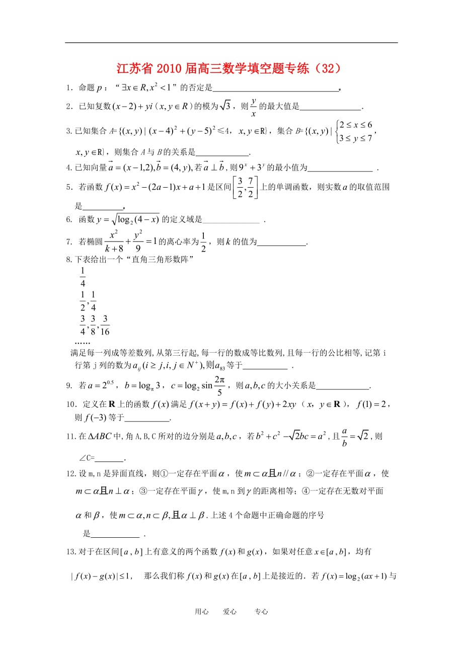 江苏省高三数学填空题专练（32）新人教版_第1页